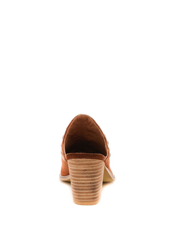 Tan  STACKED HEEL MULES