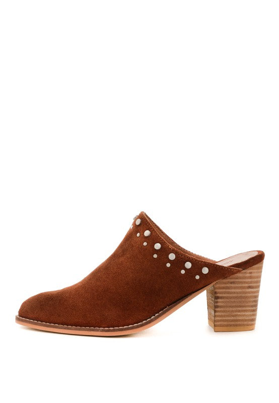 Tan  STACKED HEEL MULES