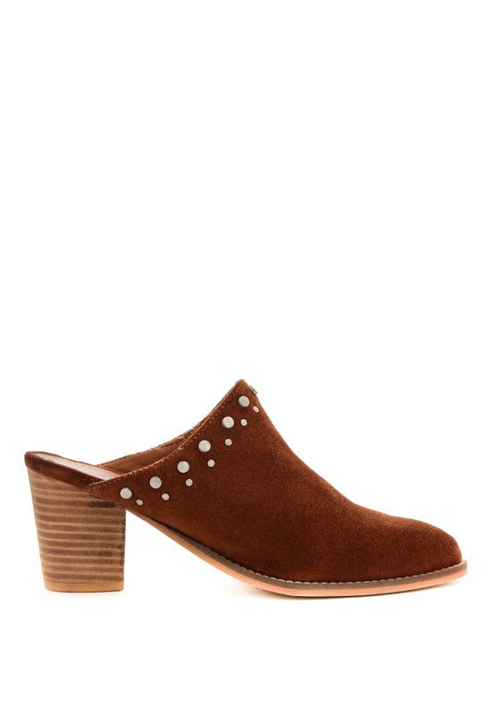 Tan  STACKED HEEL MULES