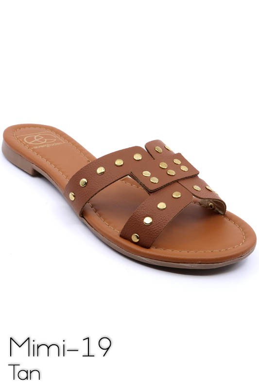 Tan Slide sandal with rivet studs