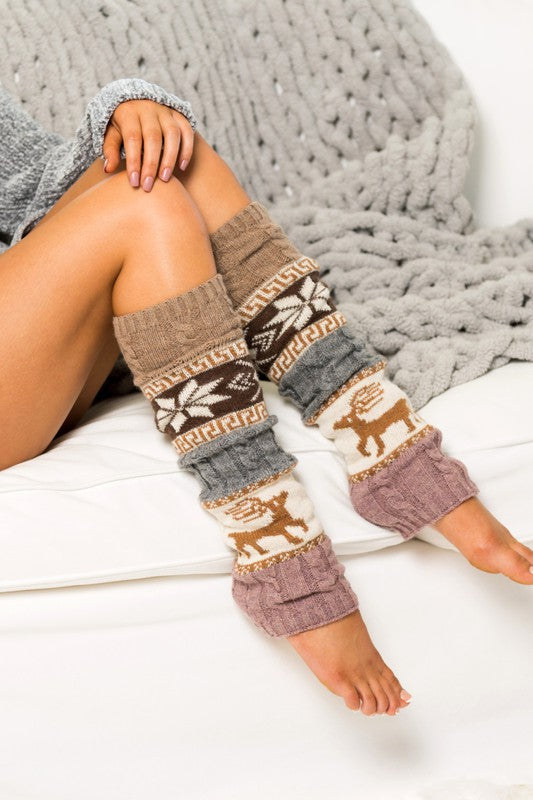 Taupe Snowflake Leg Warmers