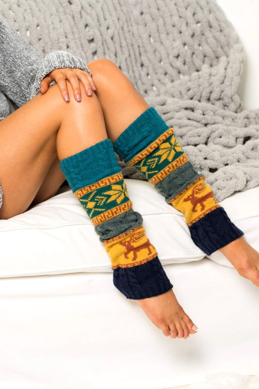 Teal Snowflake Leg Warmers