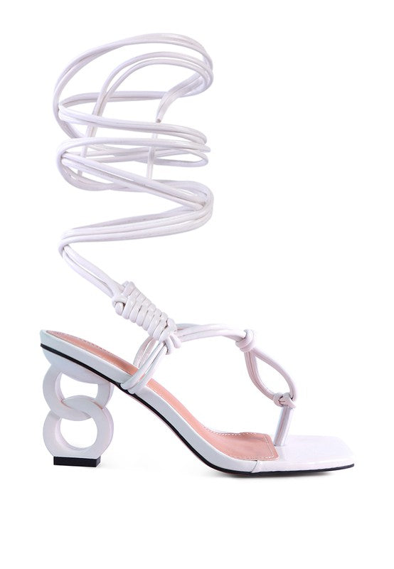 White CASSINO THONG LACE UP CHAIN HEEL SANDAL