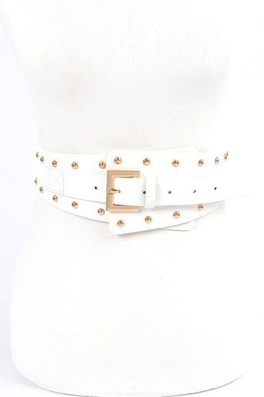 White Gold Studded Iconic Wide Corset Belt