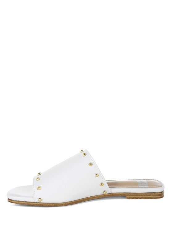 White Renaldi Genuine Leather Studded Slip-On Flats