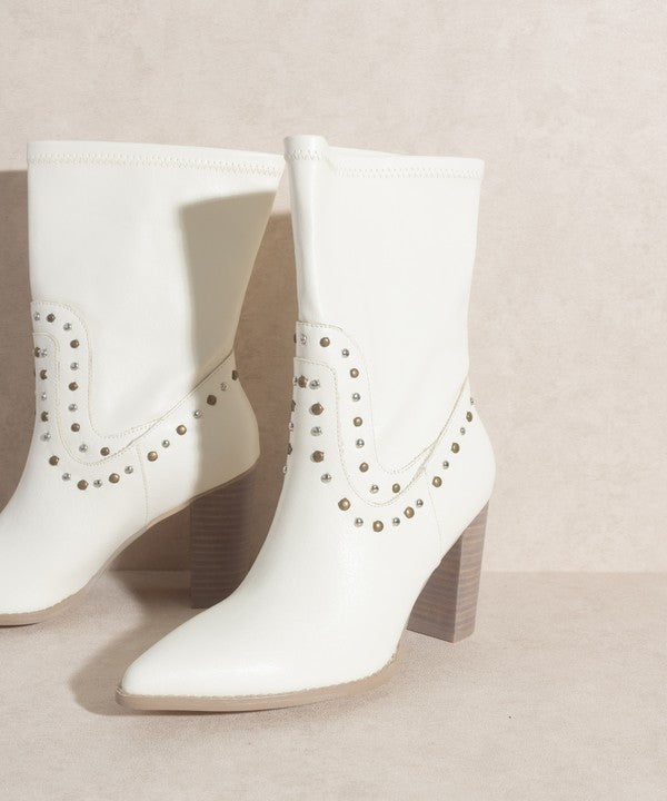 White Western Studded Boots