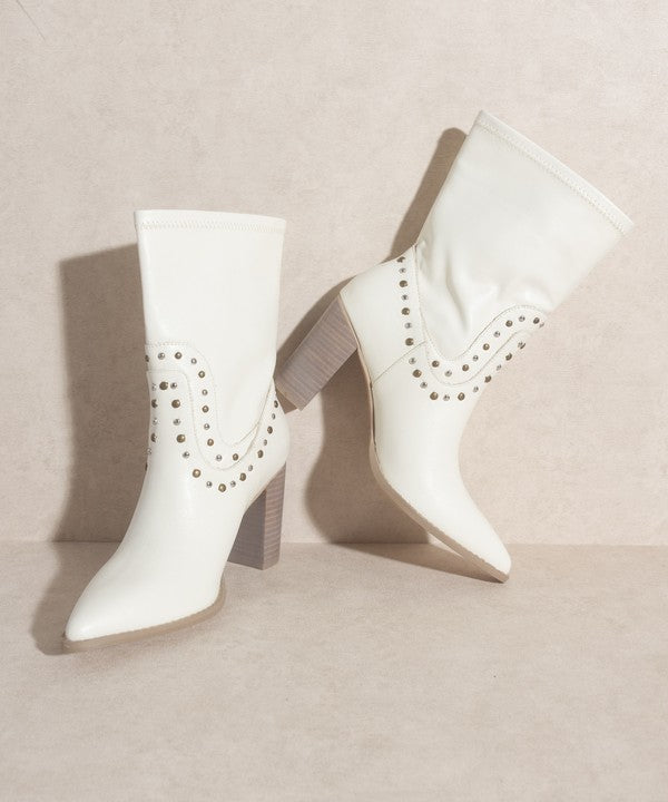 White Western Studded Boots