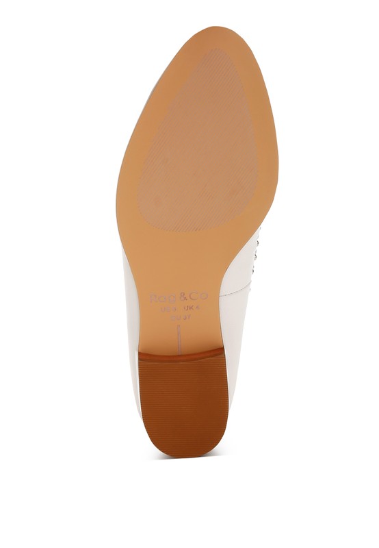 White Wolferton Delicate Stud Detail Leather Loafers