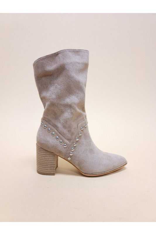 Taupe  SUEDE MIDI BOOTIES WITH STUDS