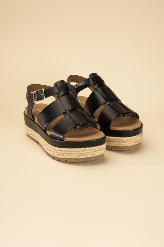  Black Espadrille Gladiator Round Toe Sandals