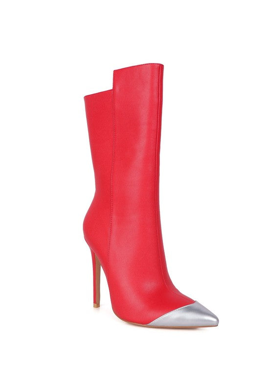 TWITCH Silver Dip Stiletto Boot in Red and Gold 