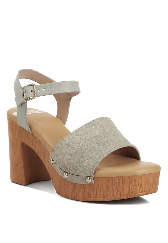 Beige Suede High Block Sandals