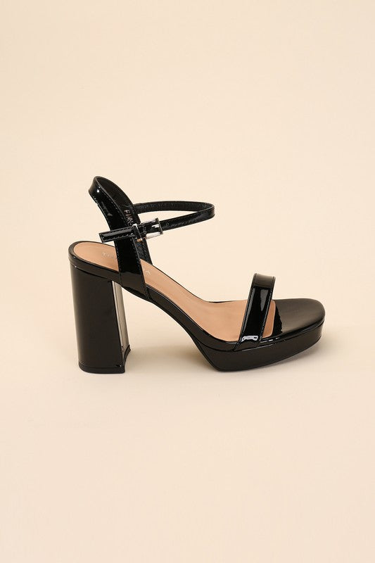 Black Stylish Ankle Strap Block Heel