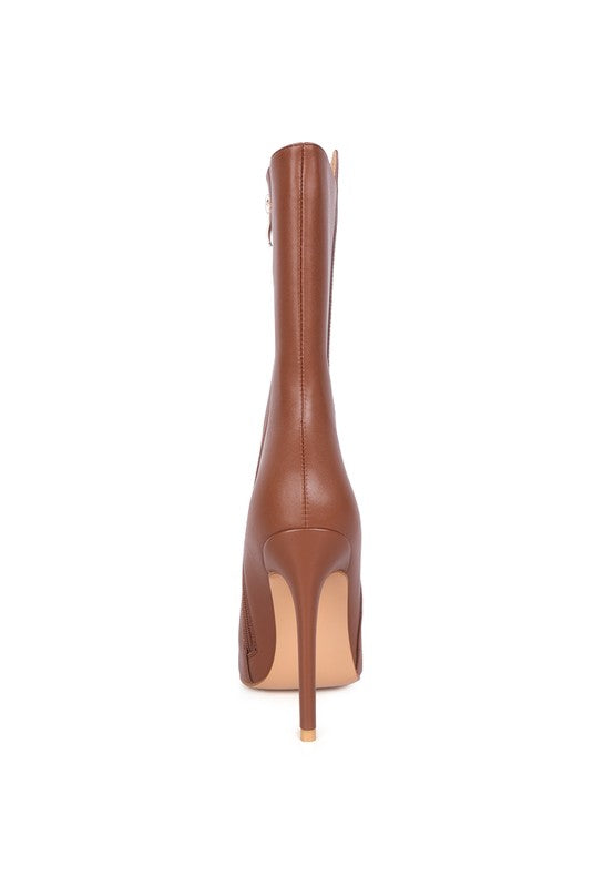 TWITCH Silver Dip Stiletto Boot in Tan and Bronze