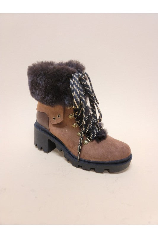 Brown FUR COMBAT BOOTIES