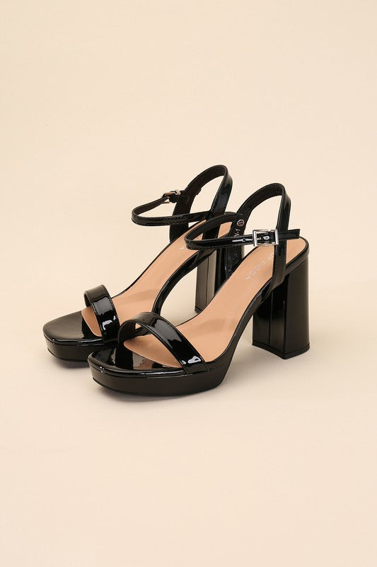 Black Stylish Ankle Strap Block Heel