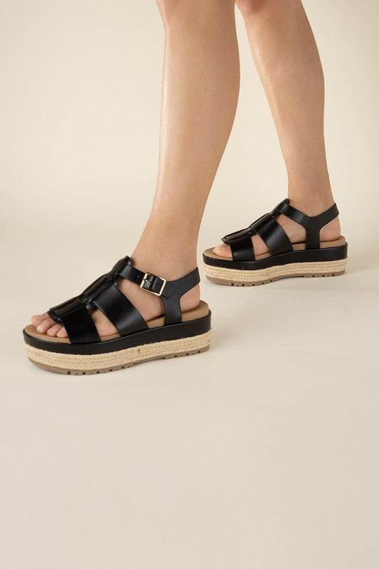  Black Espadrille Gladiator Round Toe Sandals