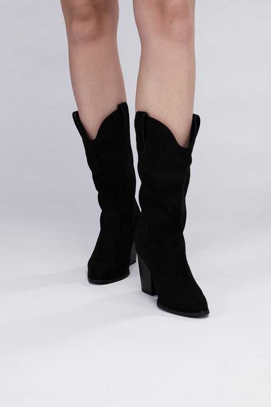 Black Suede Knee High Heel Boots 