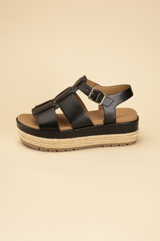  Black Espadrille Gladiator Round Toe Sandals