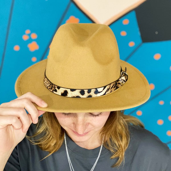 Camel Leopard Band Fedora Hat