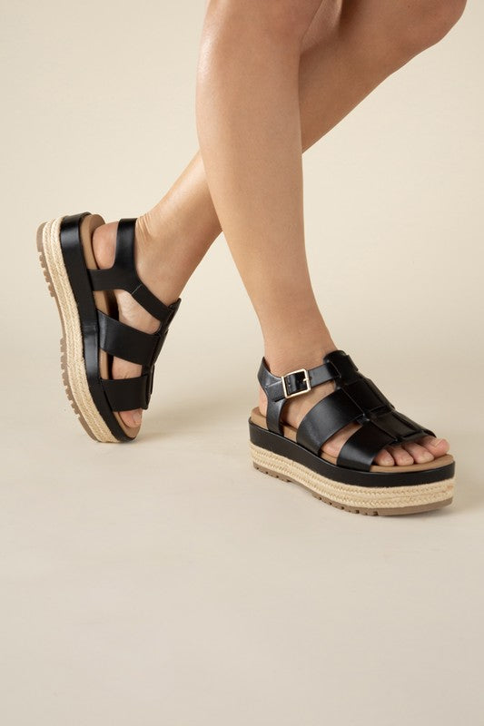  Black Espadrille Gladiator Round Toe Sandals