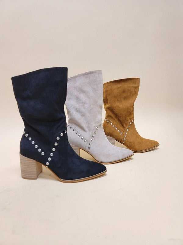 SUEDE MIDI BOOTIES WITH STUDS