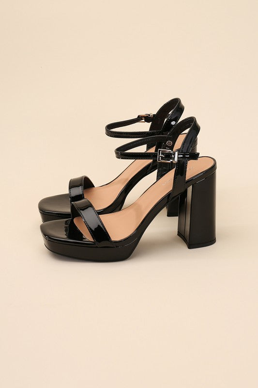 Black Stylish Ankle Strap Block Heel