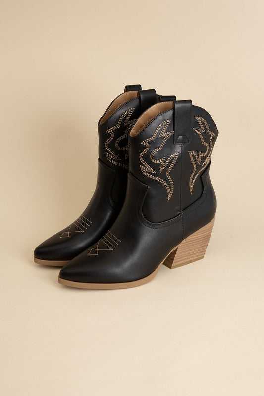 BLACK BLAZING WESTERN BLOCK HEEL BOOTIES