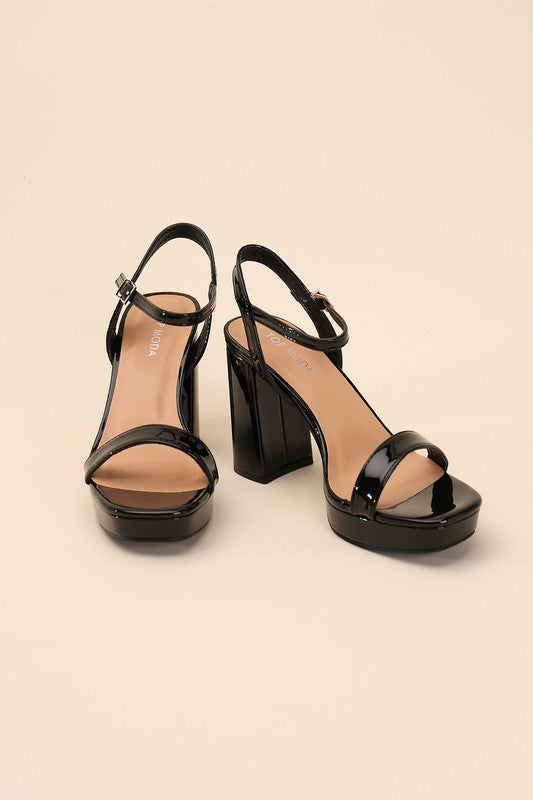 Black Stylish Ankle Strap Block Heel