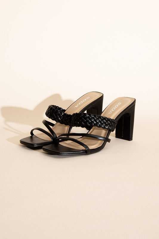 Black Braided Strap Sandal Heels