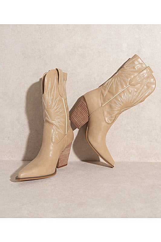 Beige COWBOY BOOTS WITH STITCHING